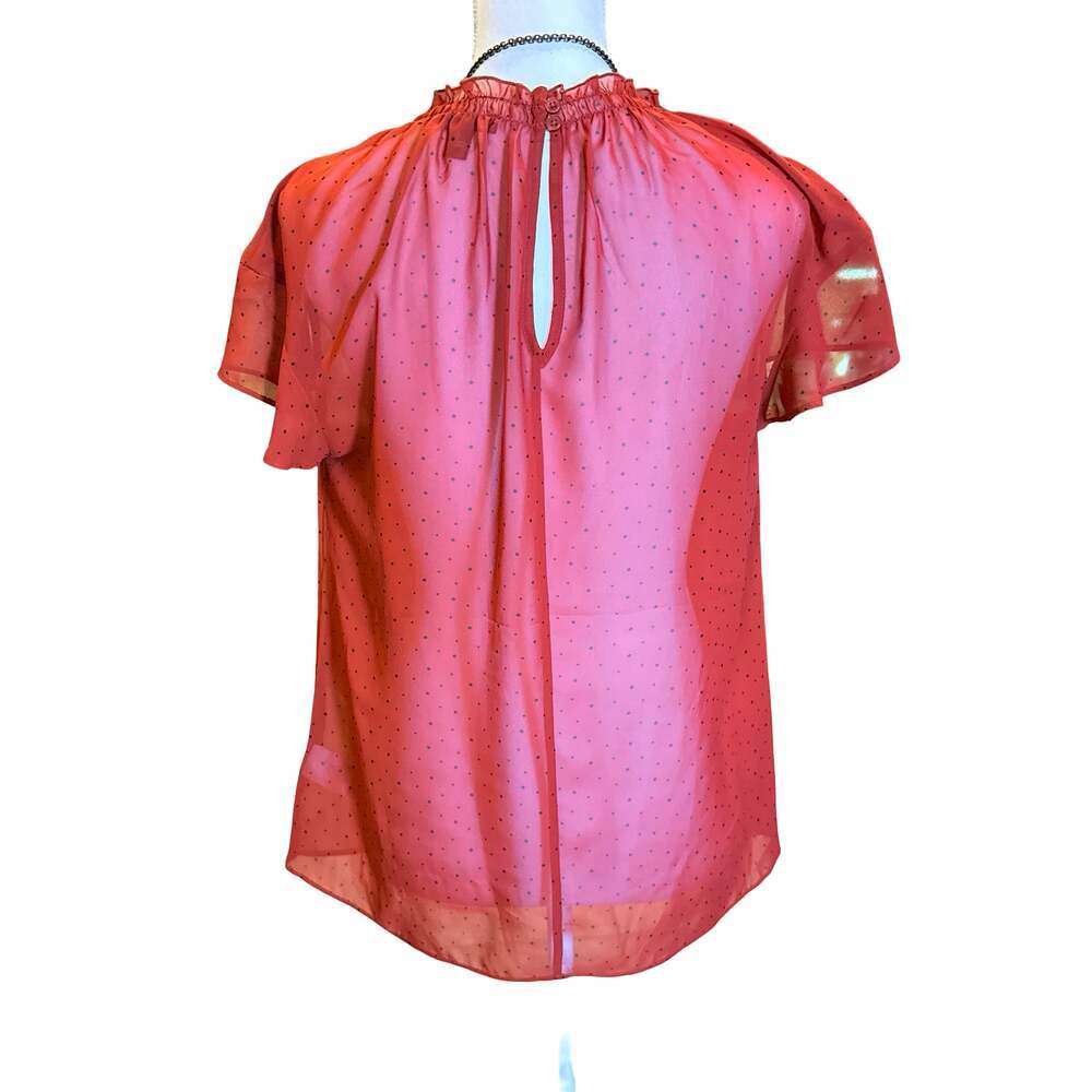 Express Red Polka Dot Sheer Ruffle Neck Blouse Size M - Picture 4 of 6